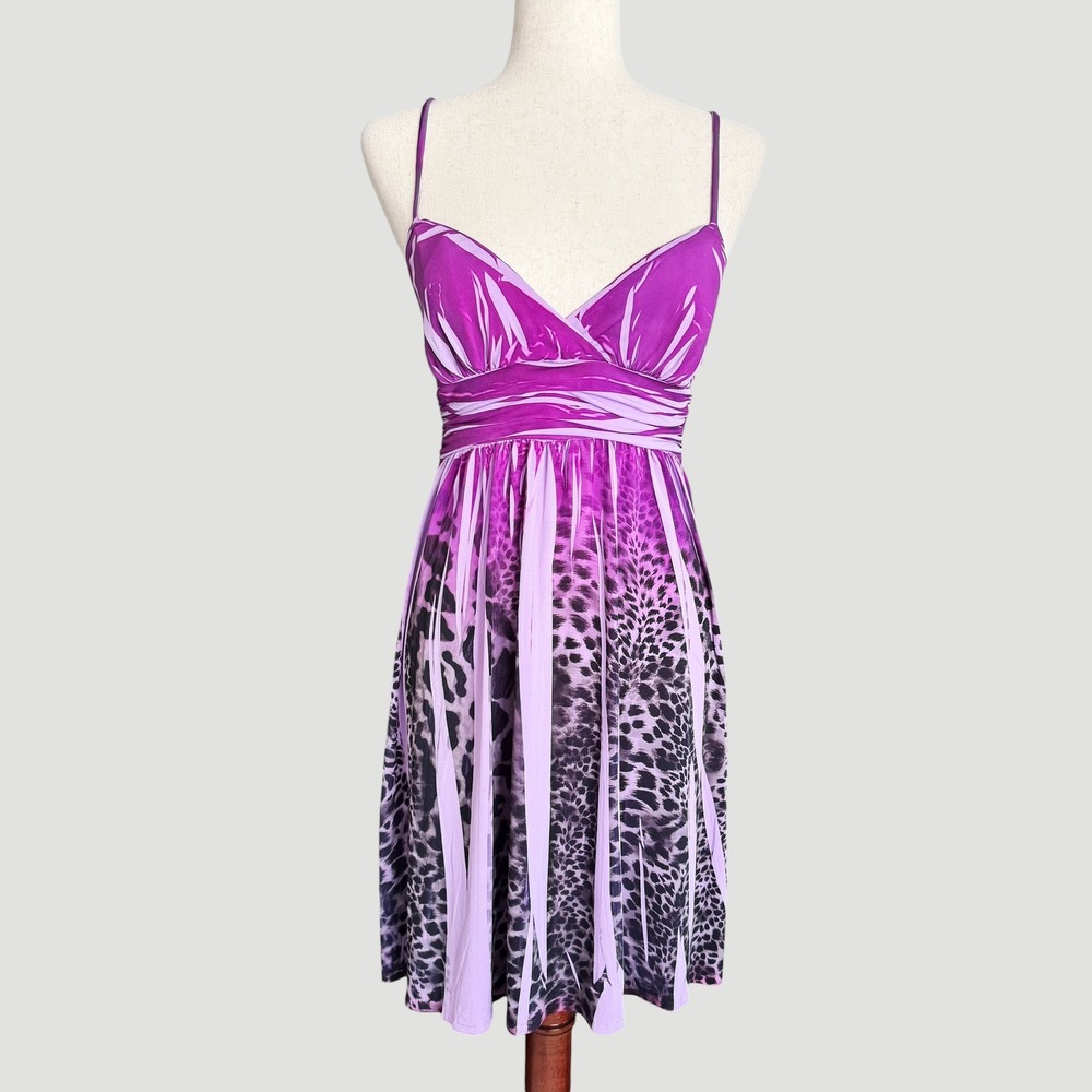 City Triangles Purple Leopard Print Mini Dress Y2K Tie Back‎ Fairycore fairy 4 6
